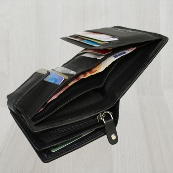 flevado Damengeldbörse Brieftasche Echt Leder mit Riegelverschluss RFID Schutz Handarbeit Schwarz